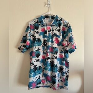 Men’s Medium Blue/Pink/Black/White Hawaiian Button-up Shirt